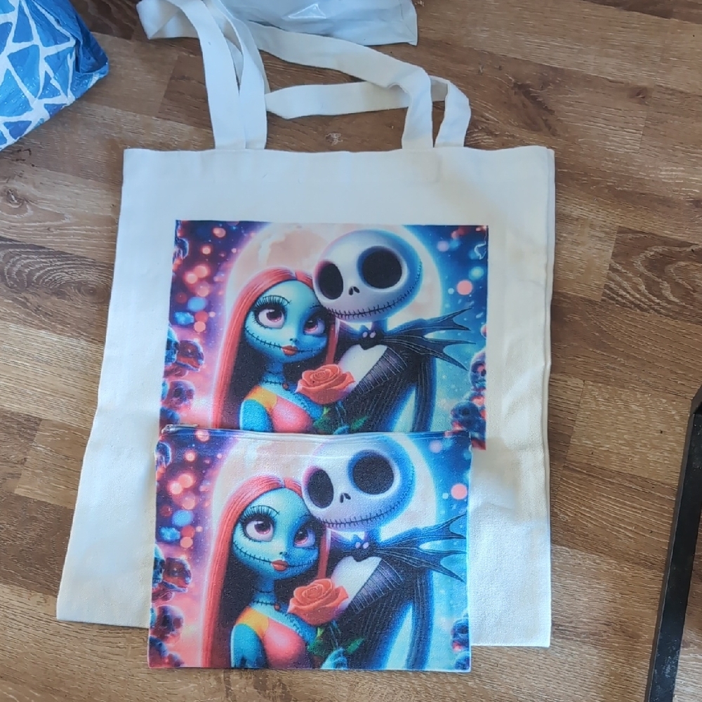 🍁Jack & Sally Nightmare Before Christmas Tote bag With Makeup Bag